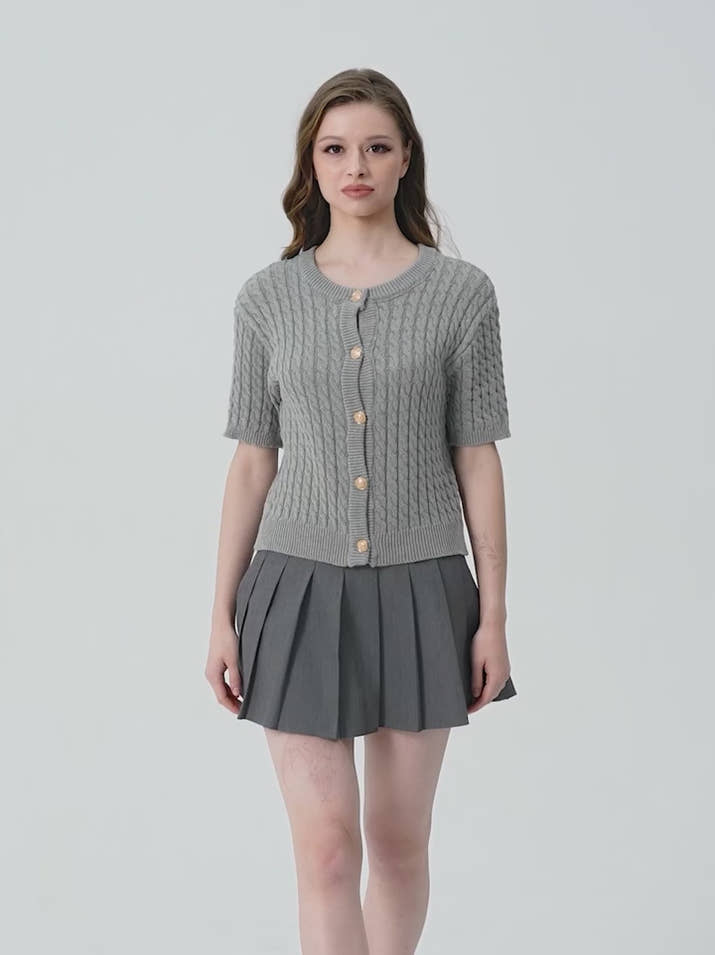 Solid Color Knit Cardigan – Short Sleeve Slim Sweater for Women